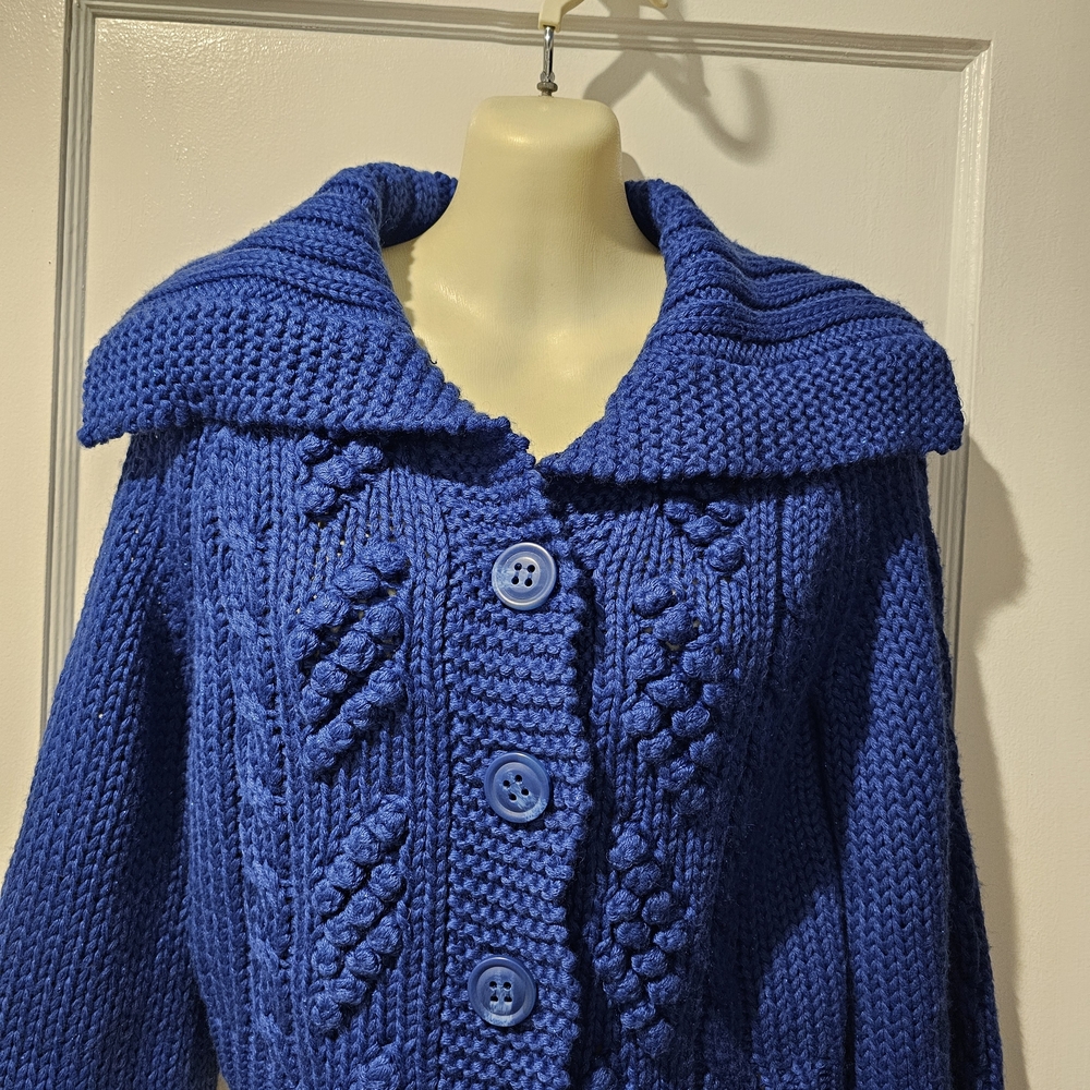 Express Royal Chunky Knit Cardigan with Oversized Collar